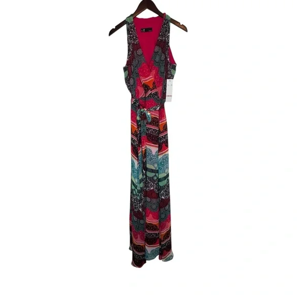 Leslie Fay Y2K NWT Sleeveless Multicolor Bohemian Maxi Dress - Picture 2 of 6